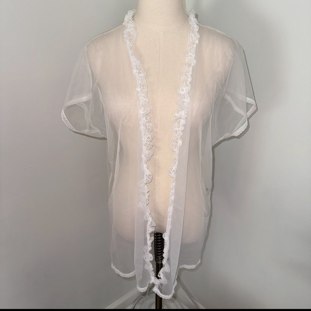 Tosca California Vintage Women’s L White Sheer Chiffon Lace Peignoir Negligee